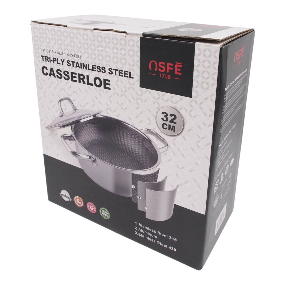Puodas su dangčiu OSFÉ Tri-Ply, 32 cm, 12 l