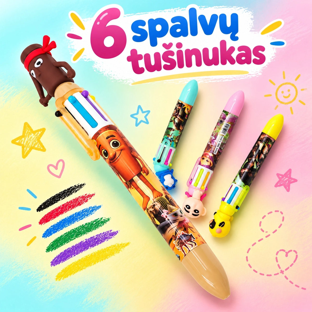 6 spalvų tušinukas su Brain Rot figūrėle