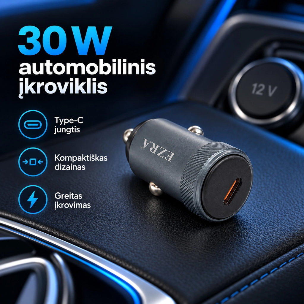 Automobilinis greitojo įkrovimo adapteris EZRA CR70 30 W