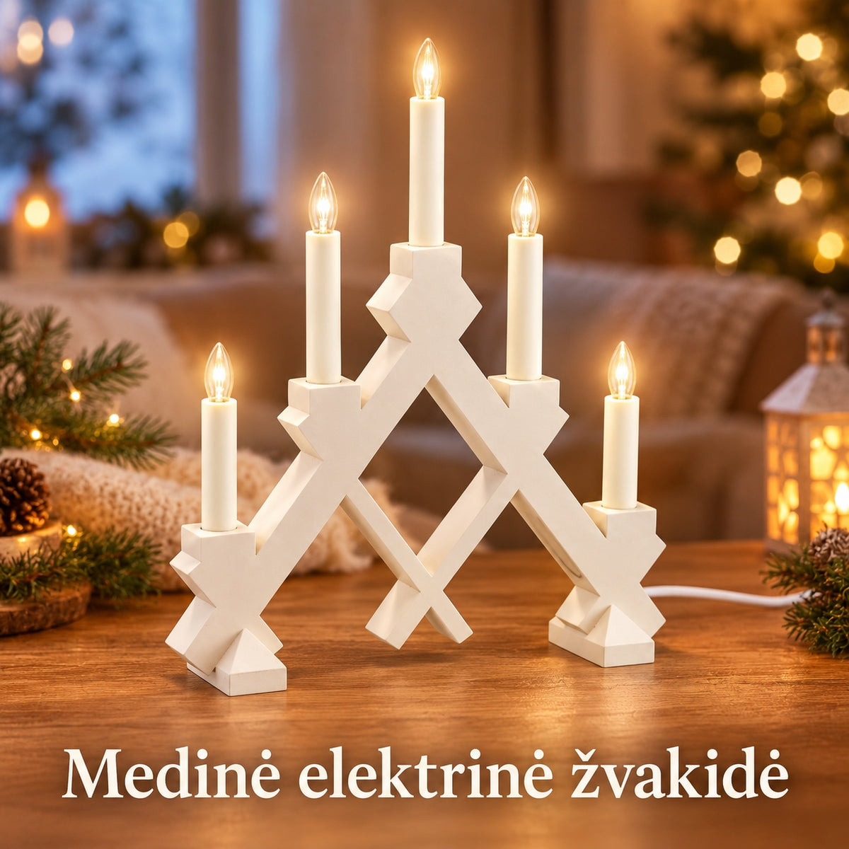 BALTA medinė elektrinė žvakidė, 5 žvakių, 40 × 30 cm