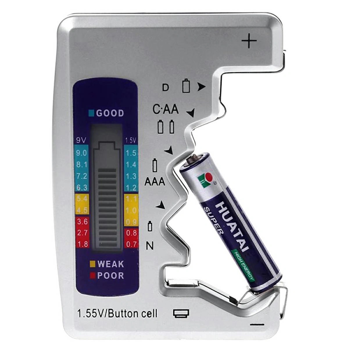 Baterijų testeris su LCD ekranu
