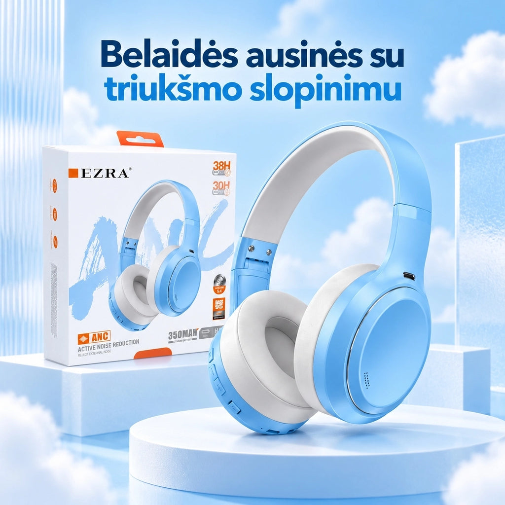 Belaidės ausinės su aktyviu triukšmo slopinimu EZRA BW95 Mėlynos