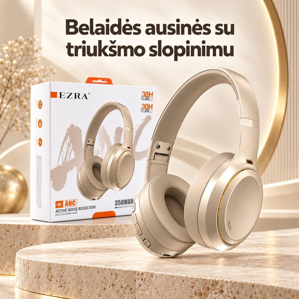 Belaidės ausinės su aktyviu triukšmo slopinimu EZRA BW95 Auksinės