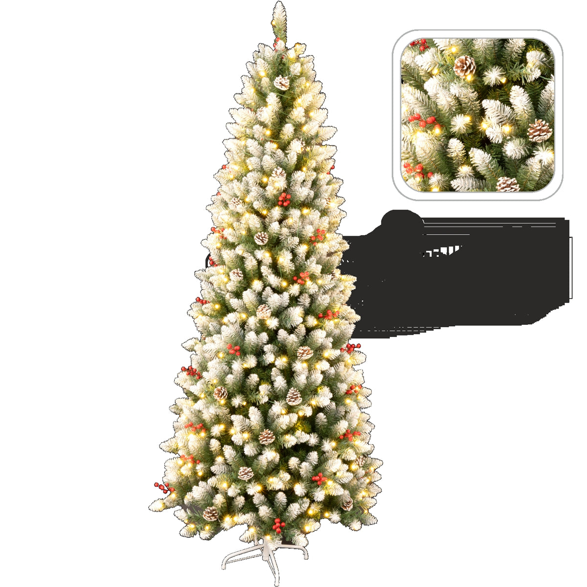 Dirbtinė apsnigta eglutė su LED apšvietimu, 210 cm