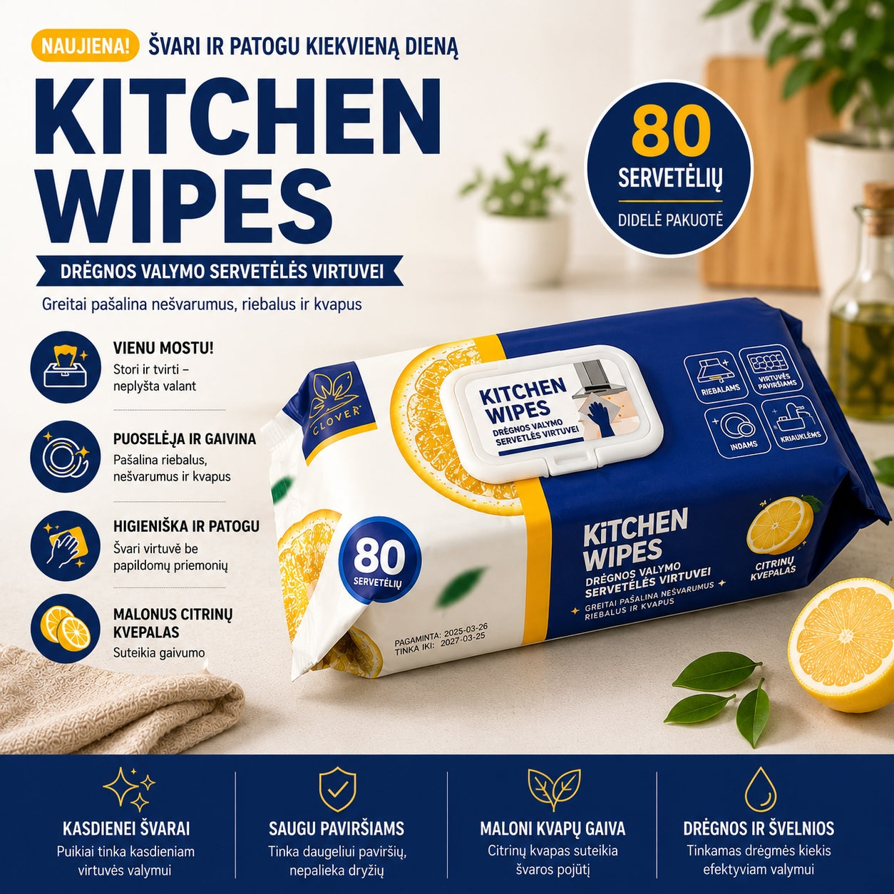 Drėgnos servetėlės "Kitchen wipes"