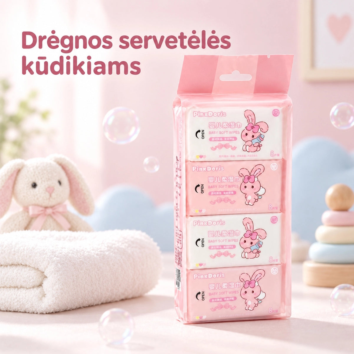 Drėgnų servetėlių rinkinys, 8 pakeliai