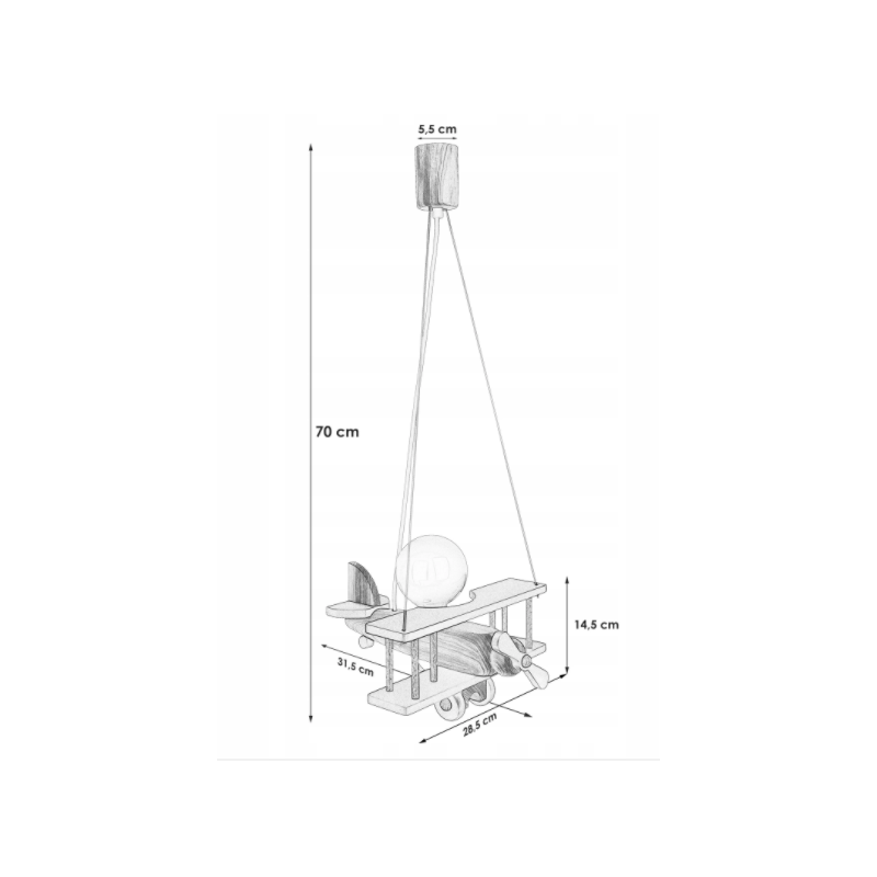 Lampa wisząca Samolot mały czarno-naturalny