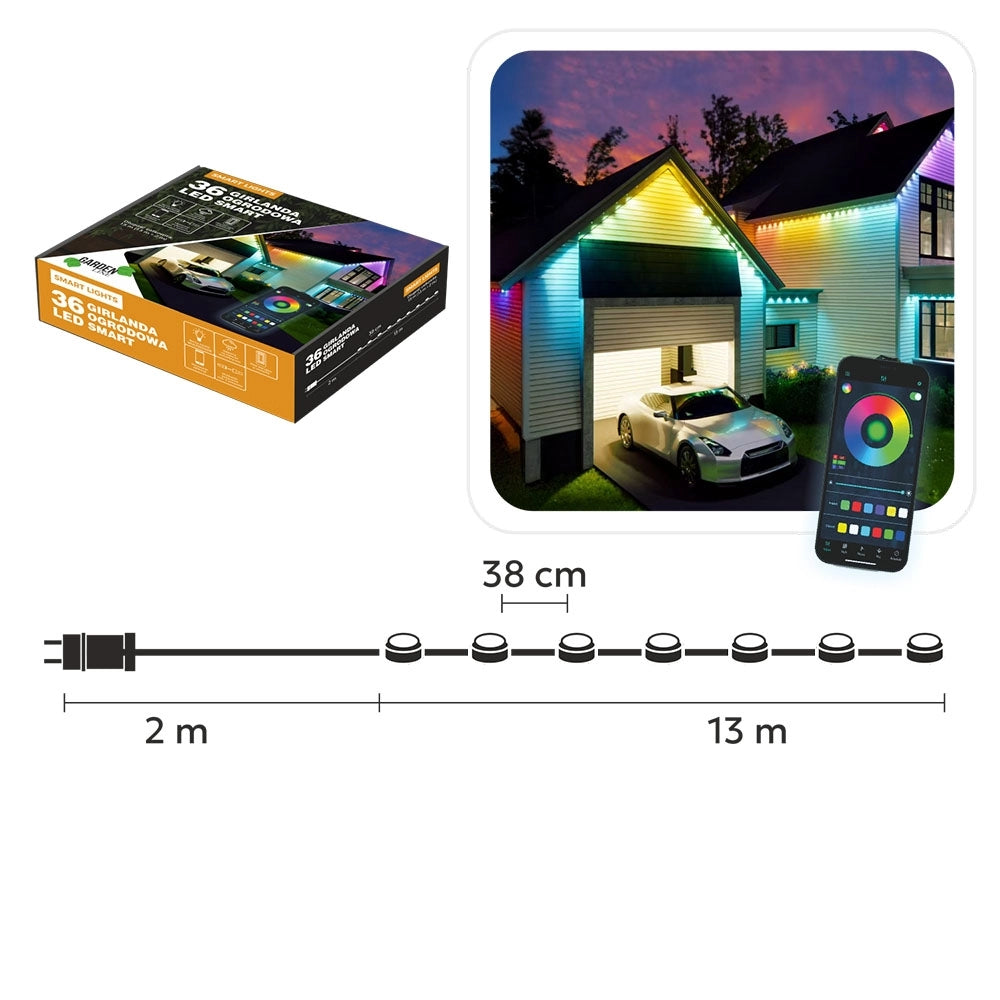 Išmanioji LED girlianda „SMART LIGHTS“ 36 LED, 13 m, multicolor, IP65