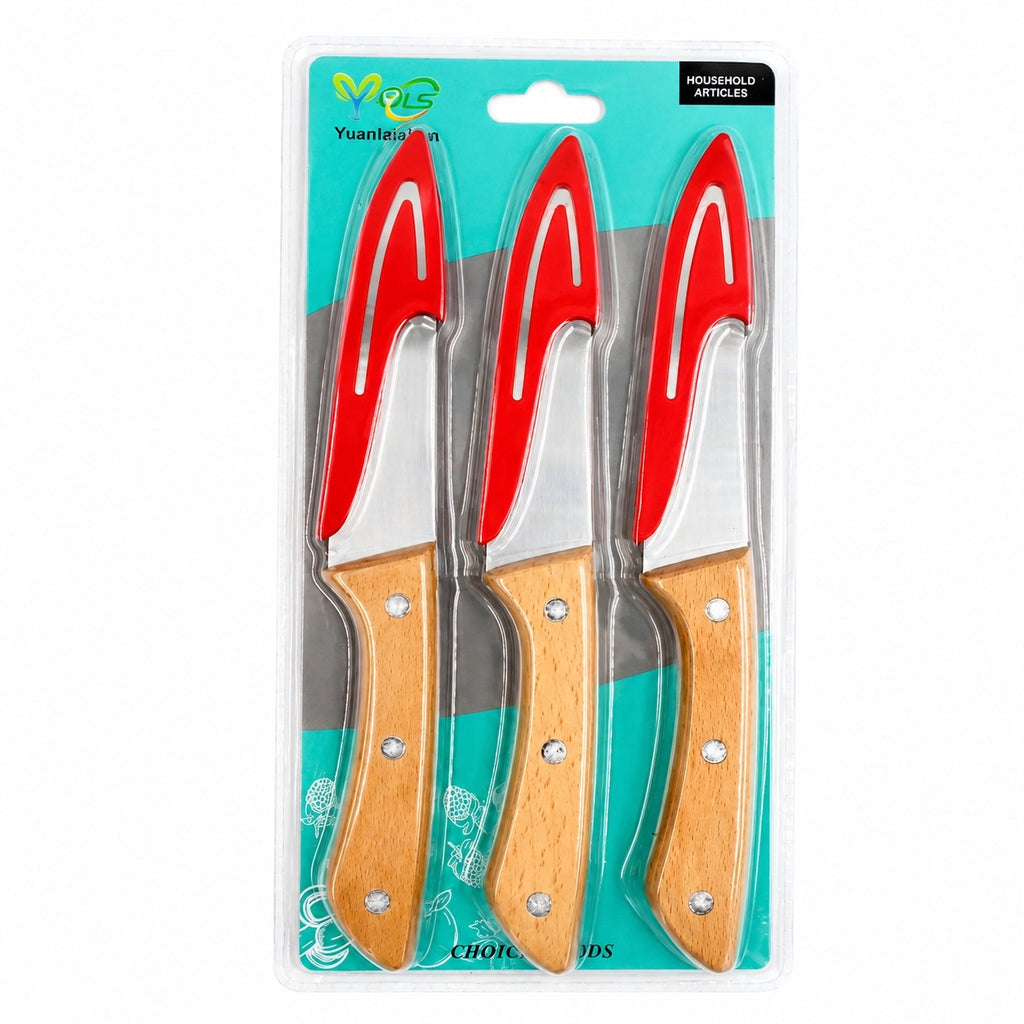 Kokybiškų virtuvinių peilių rinkinys su medinėmis rankenomis, 3 vnt.