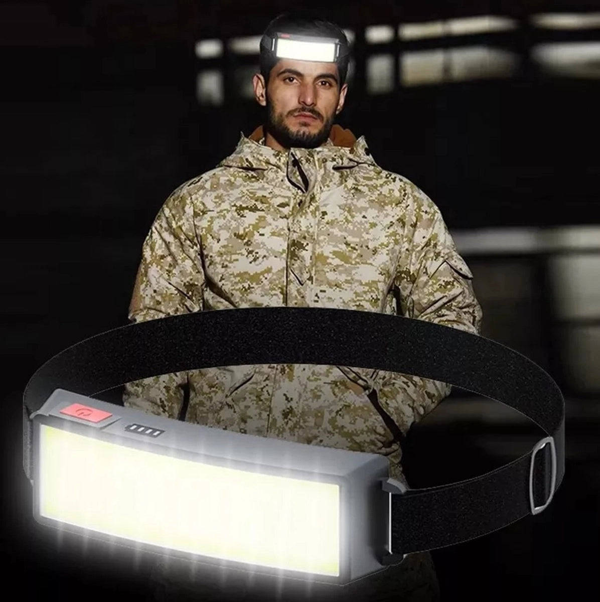 Kompaktiškas LED COB galvos žibintuvėlis