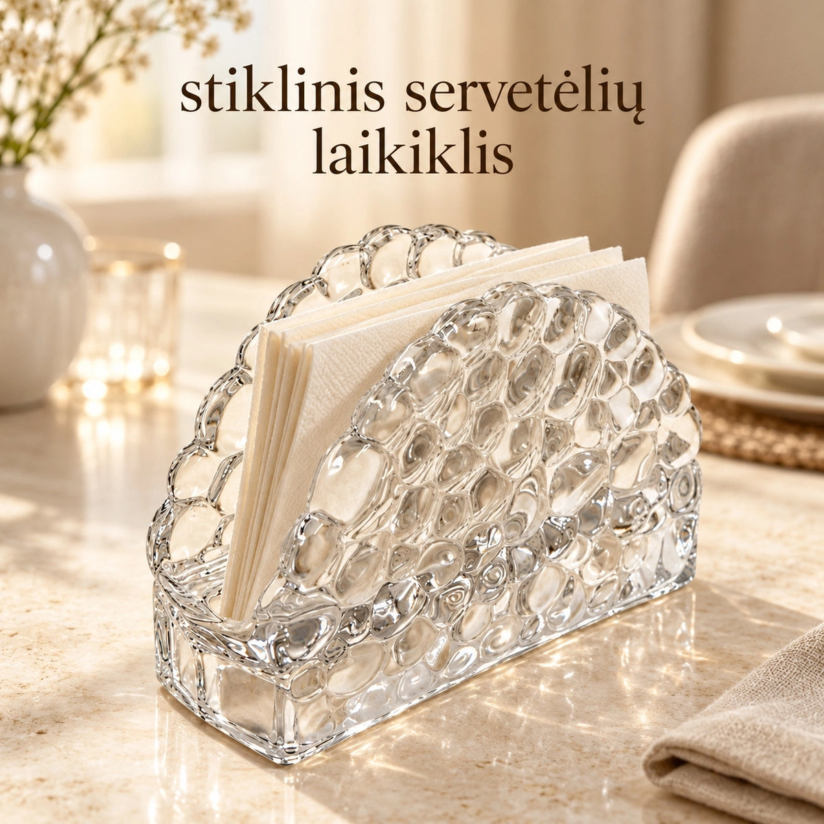 „Krištolo burbulai“ stiklinė servetėlių laikyklė