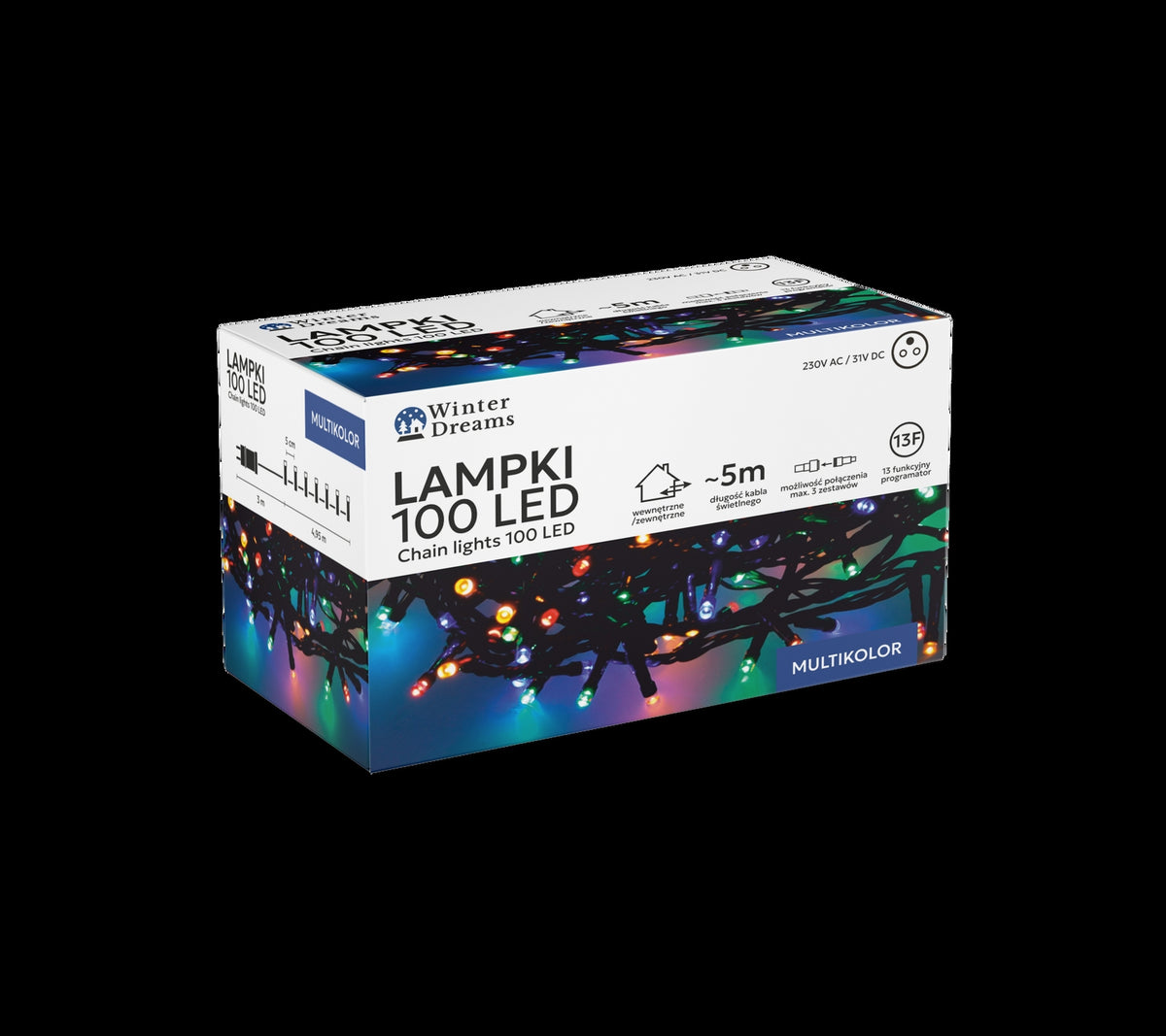 LED girlianda, 100 LED, 8 m, spalvota