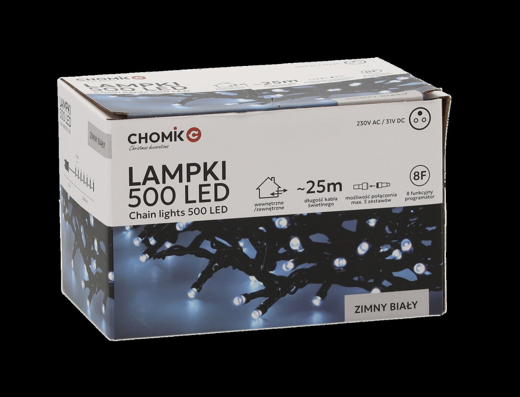 LED girlianda, 500 LED, 28 m, šaltai balta