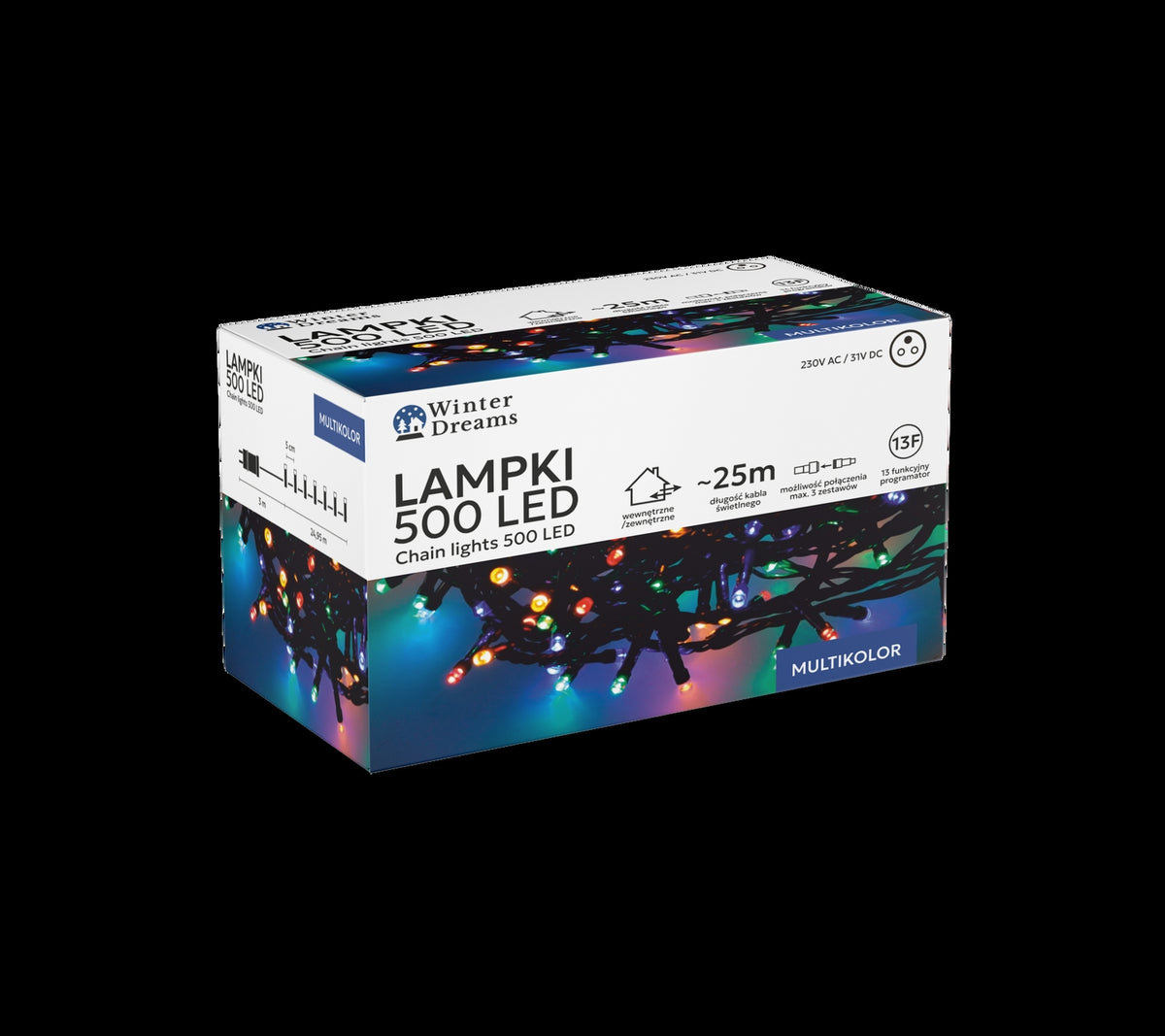 LED girlianda, 500 LED, 28 m, spalvota