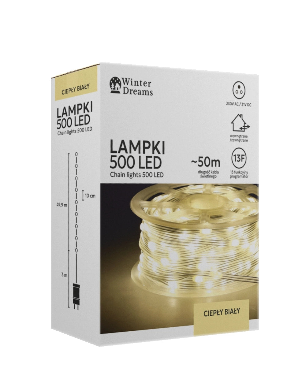 LED girlianda ant ritės, 500 LED, 53 m, šiltai balta