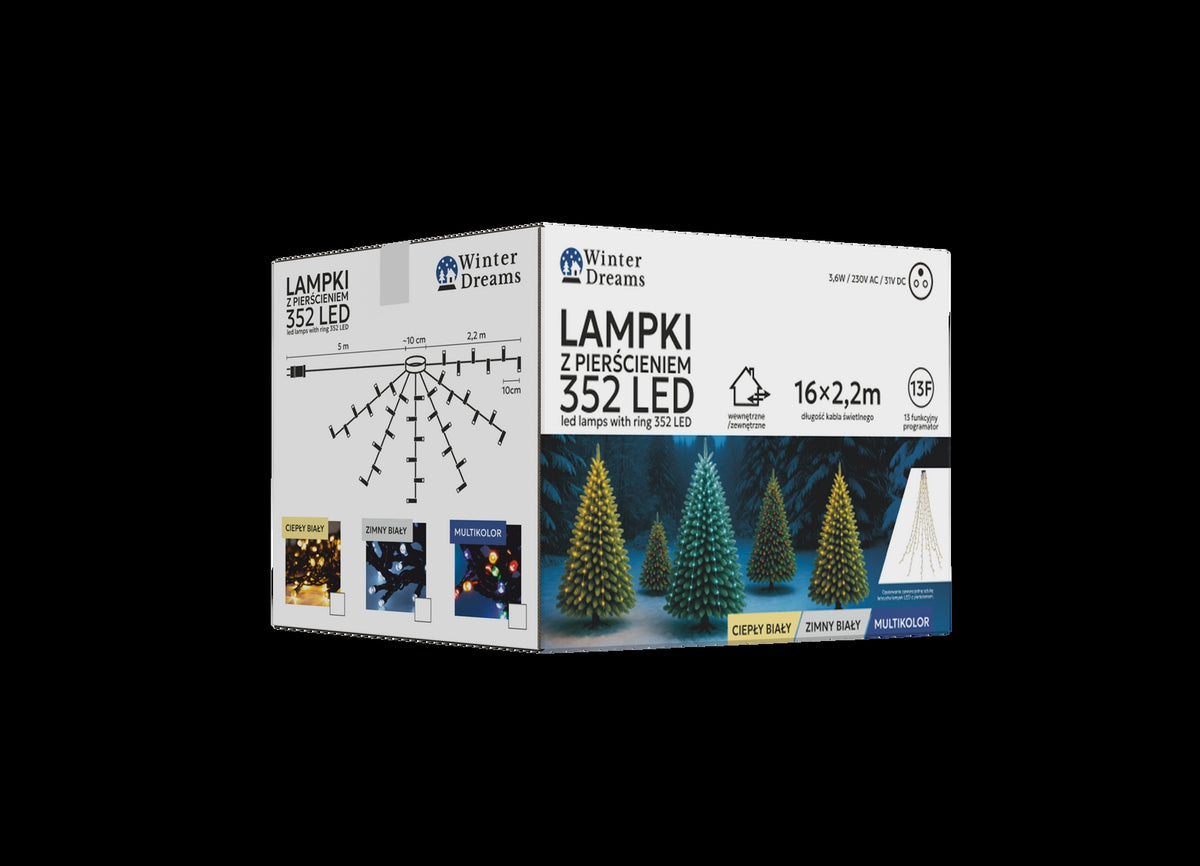 LED girlianda su žiedu, 16 × 2,2 m, 352 LED, šiltai balta