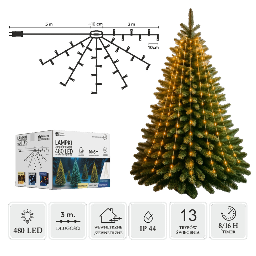 LED girlianda su žiedu, 3 m, 480 LED, šiltai balta