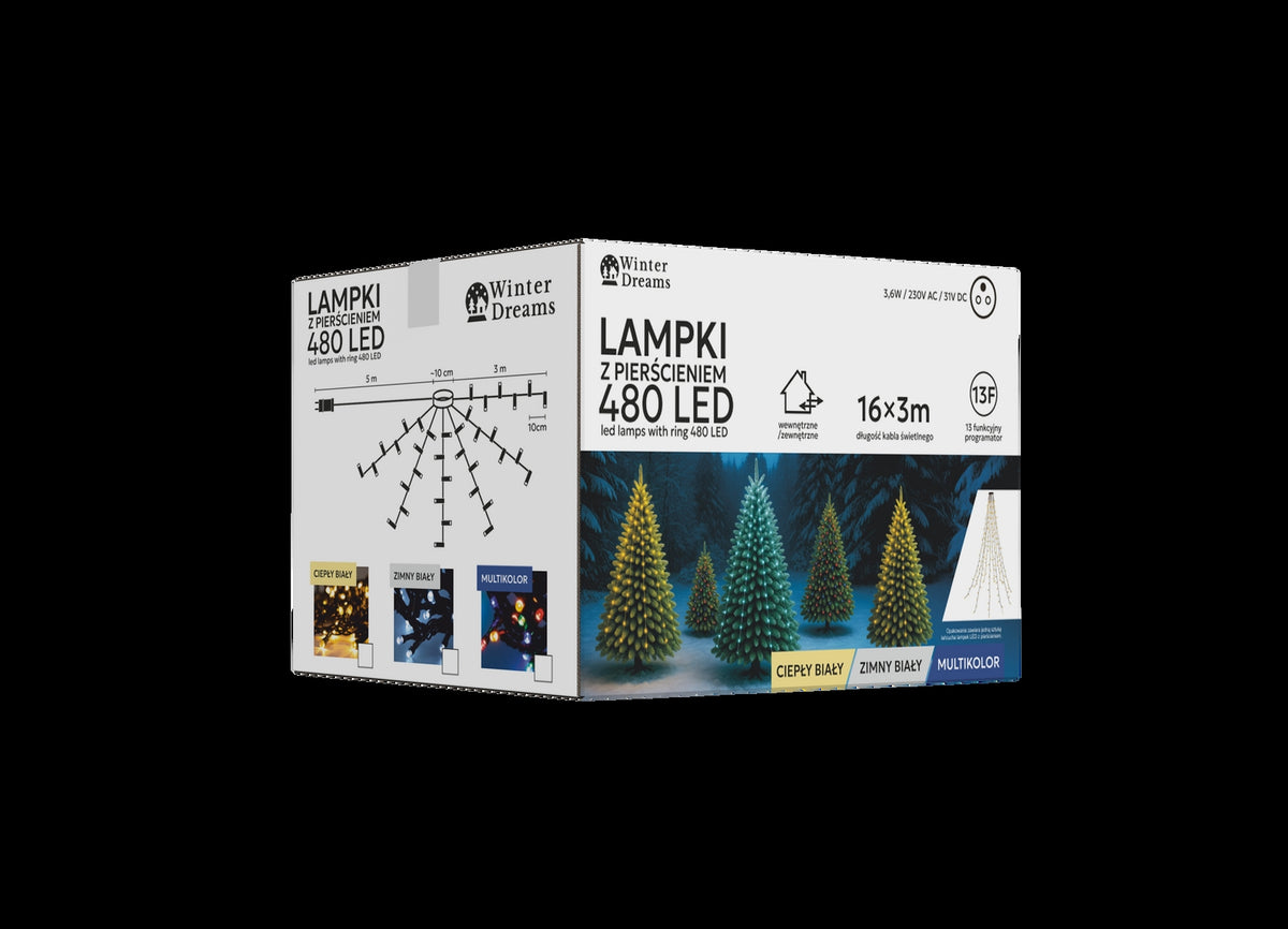 LED girlianda su žiedu, 3 m, 480 LED, šiltai balta