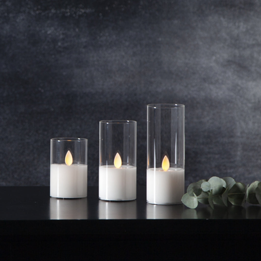 LED žvakė su tikro stiklo gaubtu, 12,5 cm