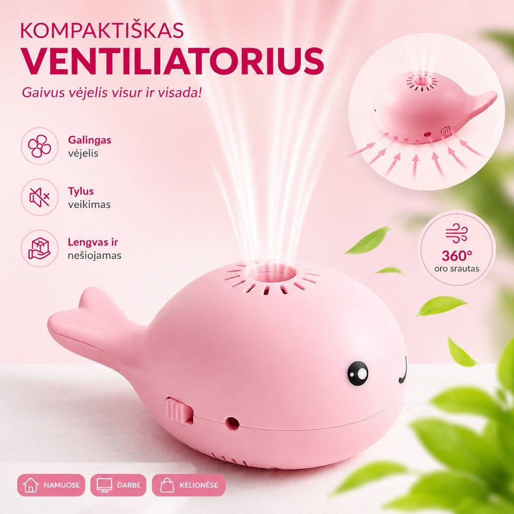Mini ventiliatorius su skraidančiu kamuoliuku (rožinis)