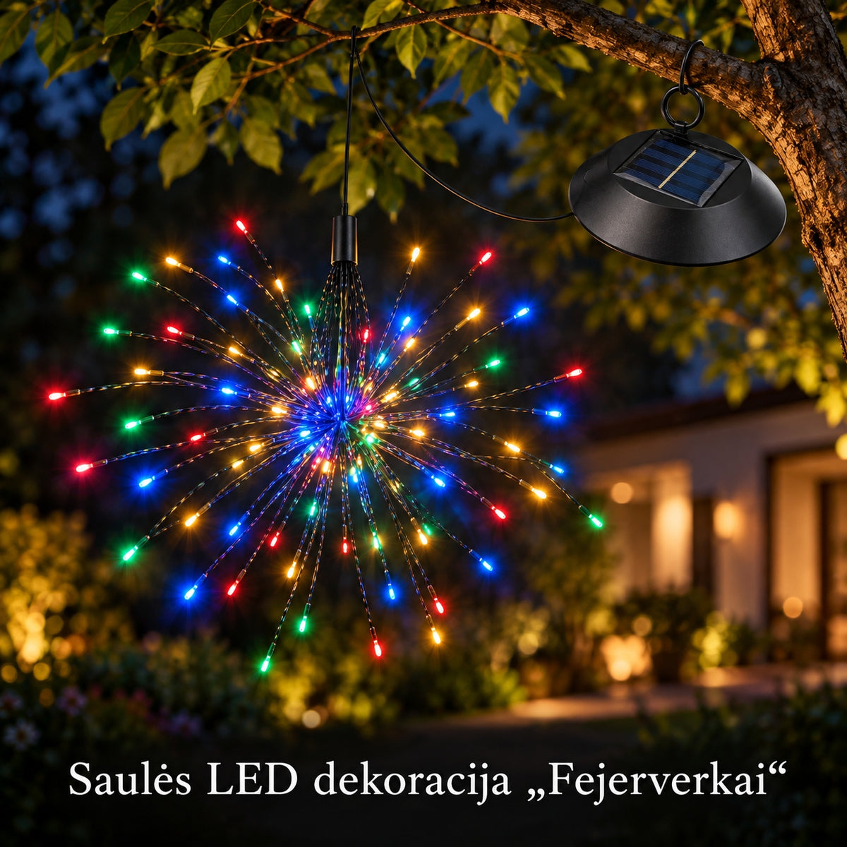 Pakabinama saulės LED dekoracija „fejerverkai“, įvairiaspalvė