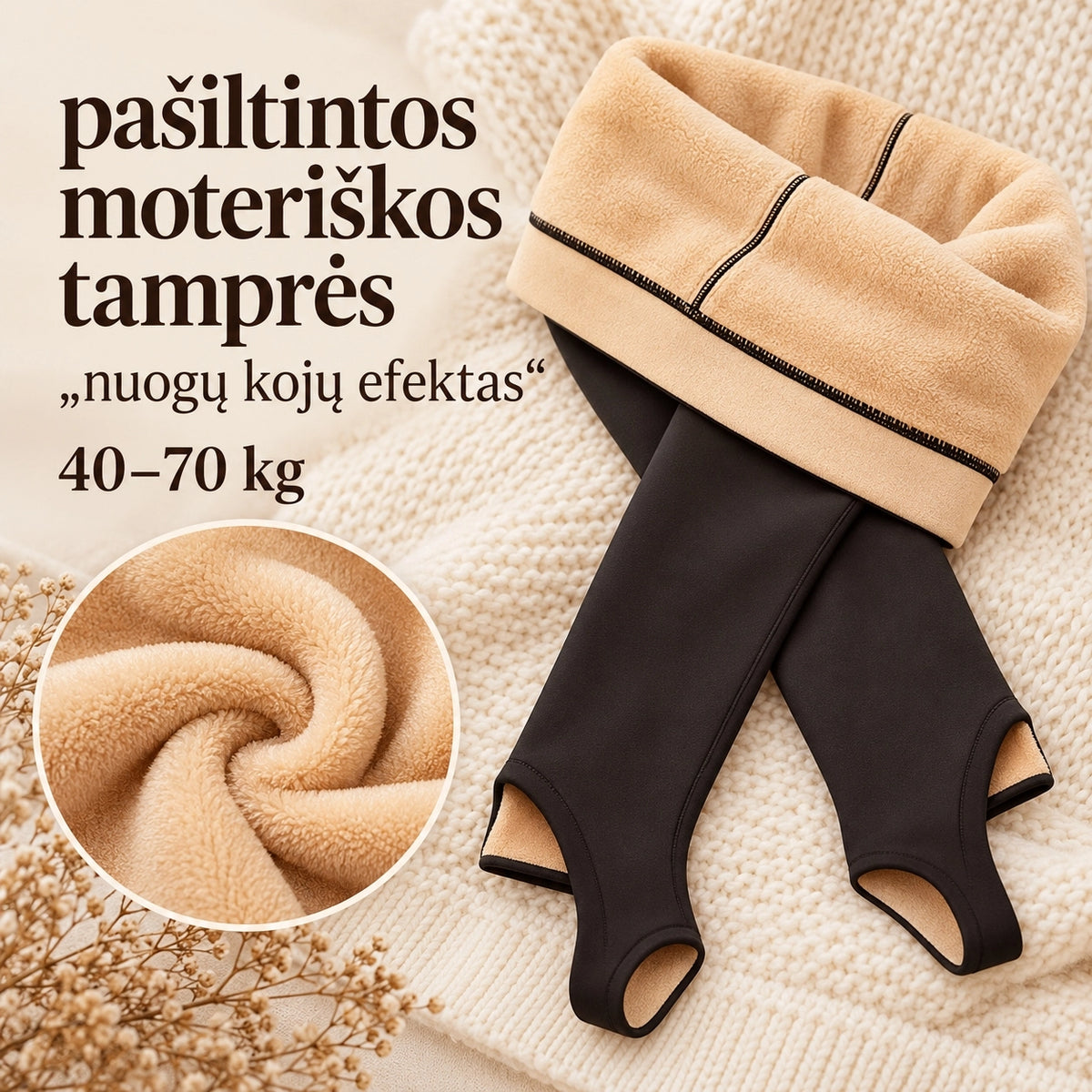 Pašiltintos moteriškos pėdkelnės  „Nuogų kojų efektas“ 40–70 kg