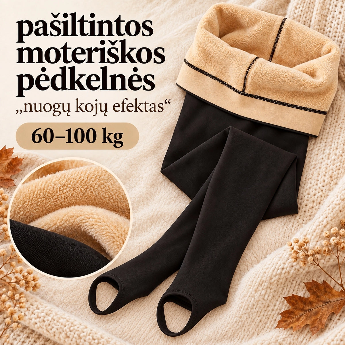 Pašiltintos moteriškos pėdkelnės  „Nuogų kojų efektas“ 60–100 kg