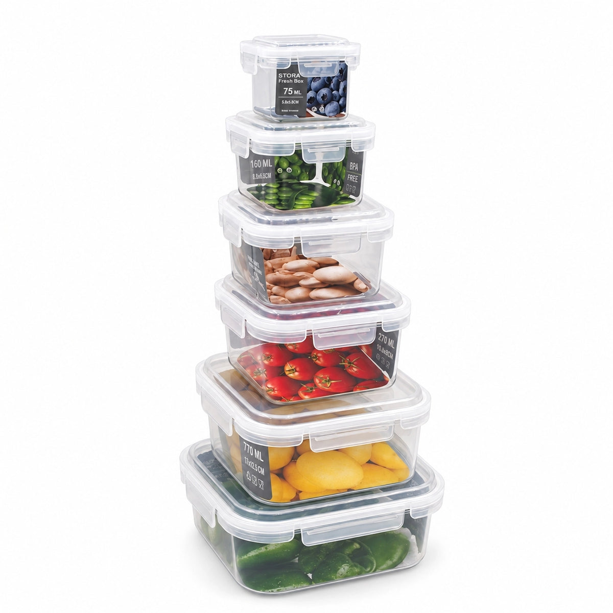 Plastikinių maisto laikymo indų rinkinys su dangčiais (6 vnt.) TR2358B