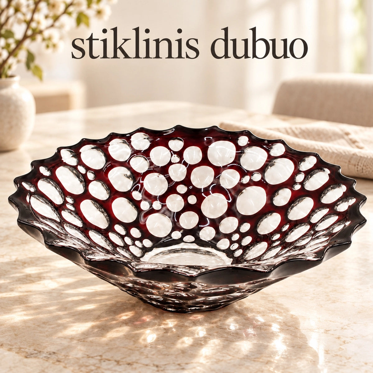 „Rubino burbulai“ dekoratyvinis stiklinis dubuo