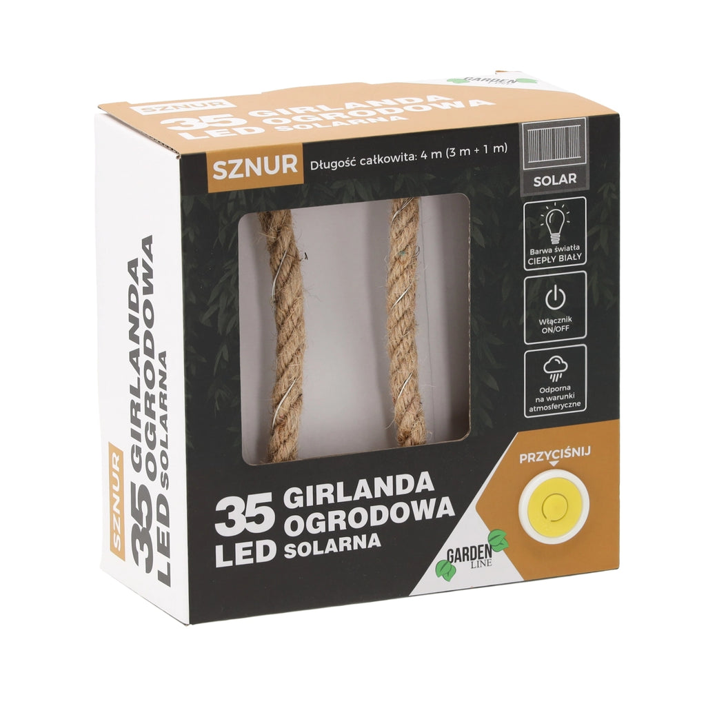 Saulės energija maitinama LED girlianda, 35 LED, 4 m, šilta balta