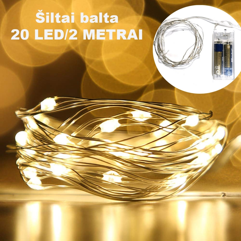 Šiltai balta LED girlianda, 20 LED, 2 m AA
