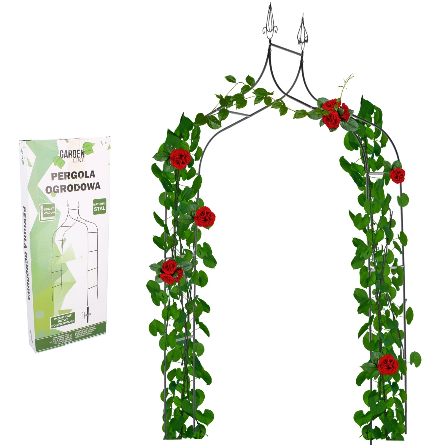 Sodo pergola augalams 150 × 37 × 240 cm, metalinė, juoda