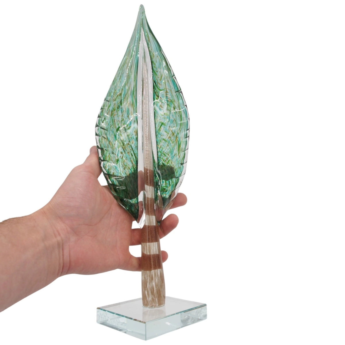 Stiklinė dekoracija „Lapas“, 13×9×41 cm ŽALIAS