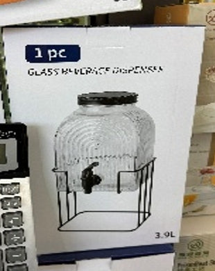 Stiklinė gėrimų talpa su kraneliu ir metaliniu stovu, 3,9 l