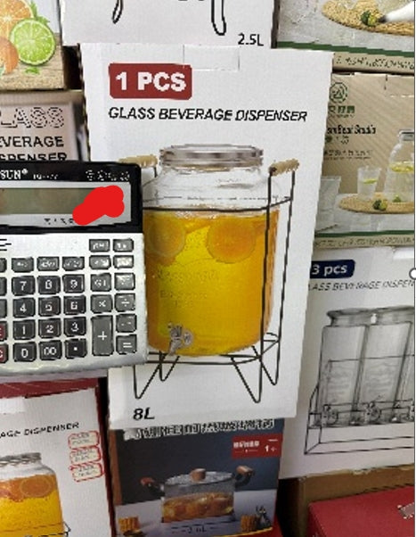 Stiklinė gėrimų talpa su kraneliu ir stovu, 8 l