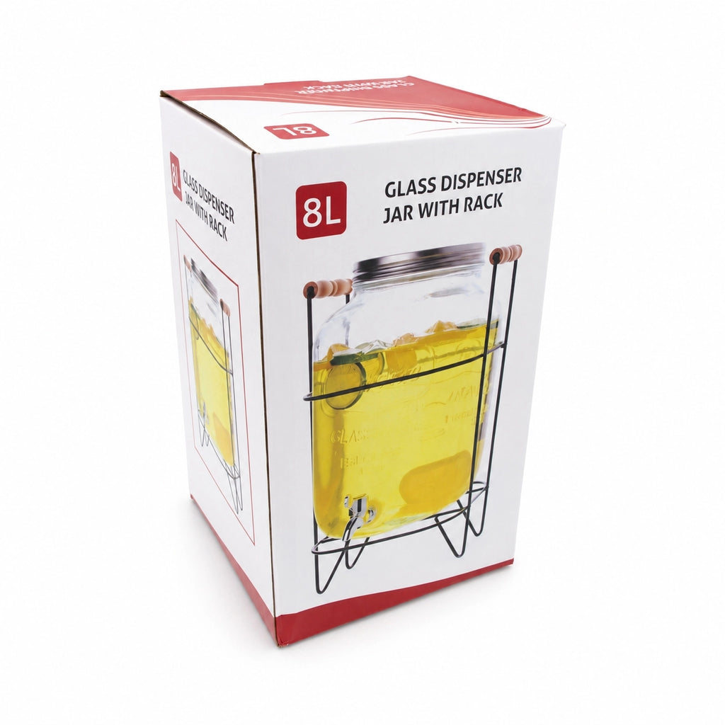 Stiklinė gėrimų talpa su kraneliu ir stovu, 8 l