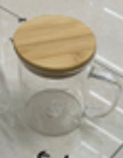 Stiklinis puodelis su bambukiniu dangteliu ir matavimo skale 350 ml