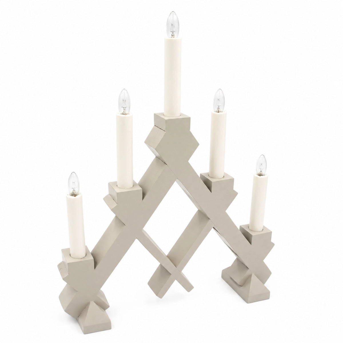 ŠVIESIAI PILKA medinė elektrinė žvakidė, 5 žvakių, 40 × 30 cm