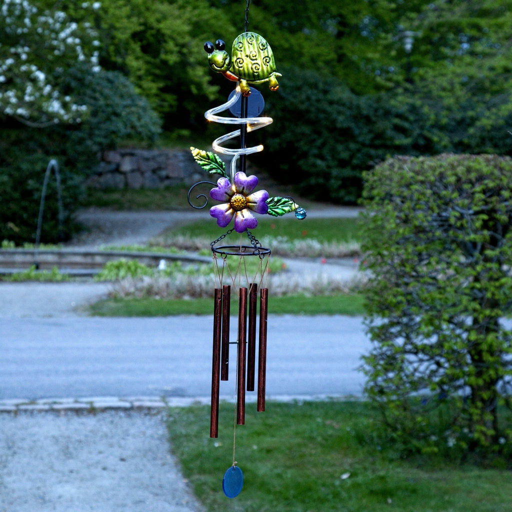 vėjo varpeliai „vėžlys“ su saulės panele ir 7 LED
